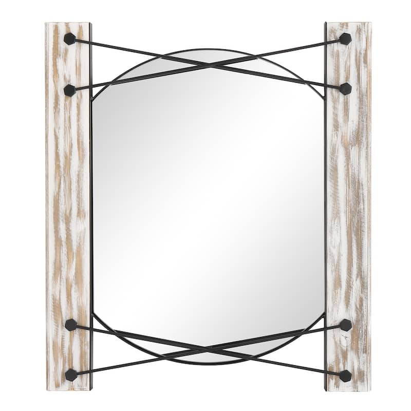 MacLuu Rustic Wood Wall Mirror - White Washed - 24.4"×27.5"