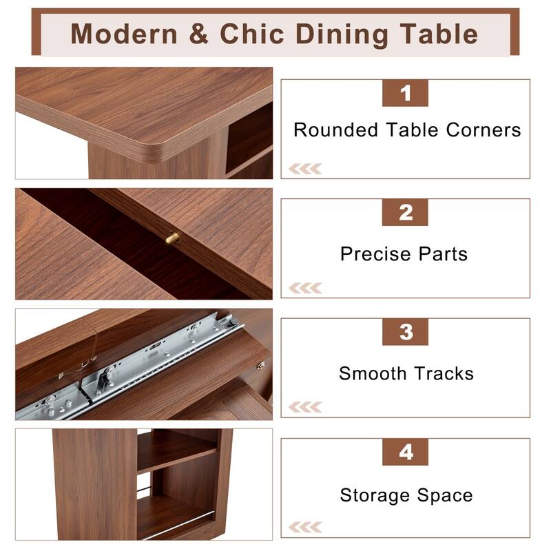 7-Piece Set, 59-71" Extendable Dining Table with PU Upholstered Dining Chairs