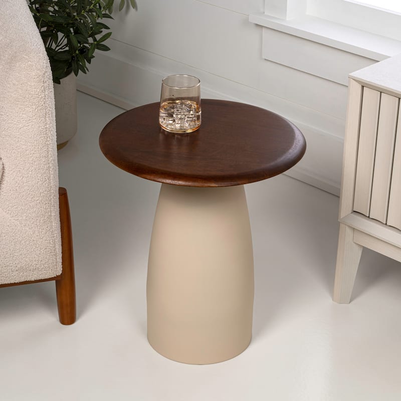 Skye 18" Square Wood/Metal Accent Table - 15.75L x 15.75W x 18H - Walnut Ivory (round)