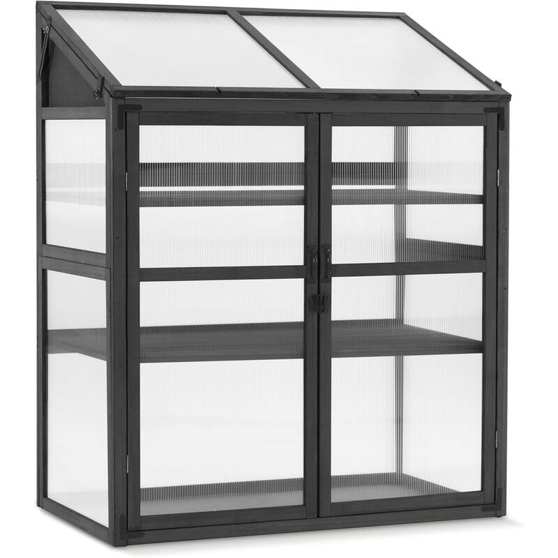 MCombo Cold Frame Greenhouse with Adjustable Shelves, Solid Wood 1344
