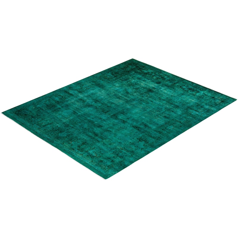 Overton Hand Knotted Wool Vintage Inspired Modern Contemporary Overdyed Green Area Rug - 8' 4" x 10' 6"
