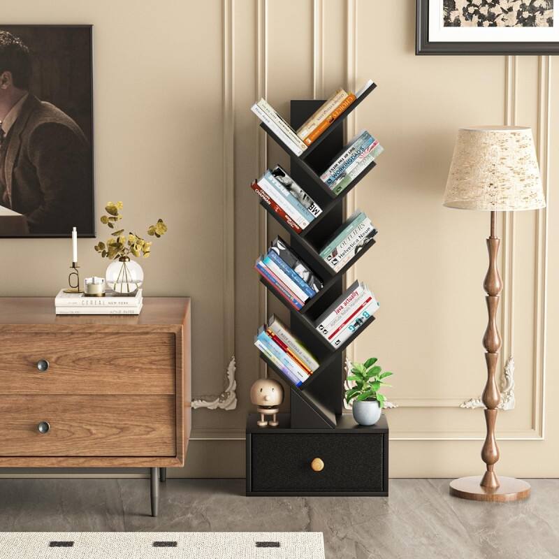 8 Tier Tree Bookshelf with Drawer - 14.57"D x 7.87"W x 46.06"H