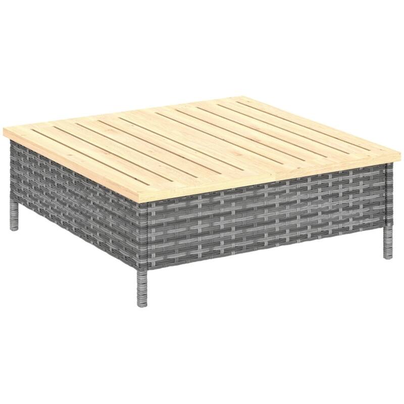 Grey Nature Wood Fir and Steel Rustic Patio End Table with PE Rattan - 27.6" L x 27.6" W x 9.8" H - Grey-Nature Wood