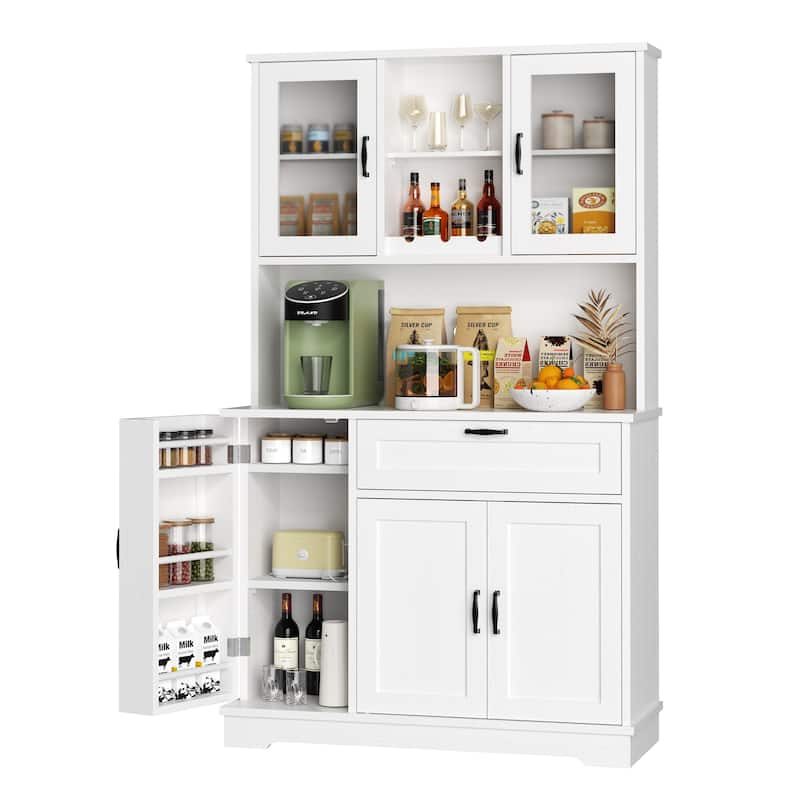 3-Door Storage Cabinet with Drawer & Adjustable Shelves - Freestanding Storage Organizer for Kitchen, Pantry, or Dining Room