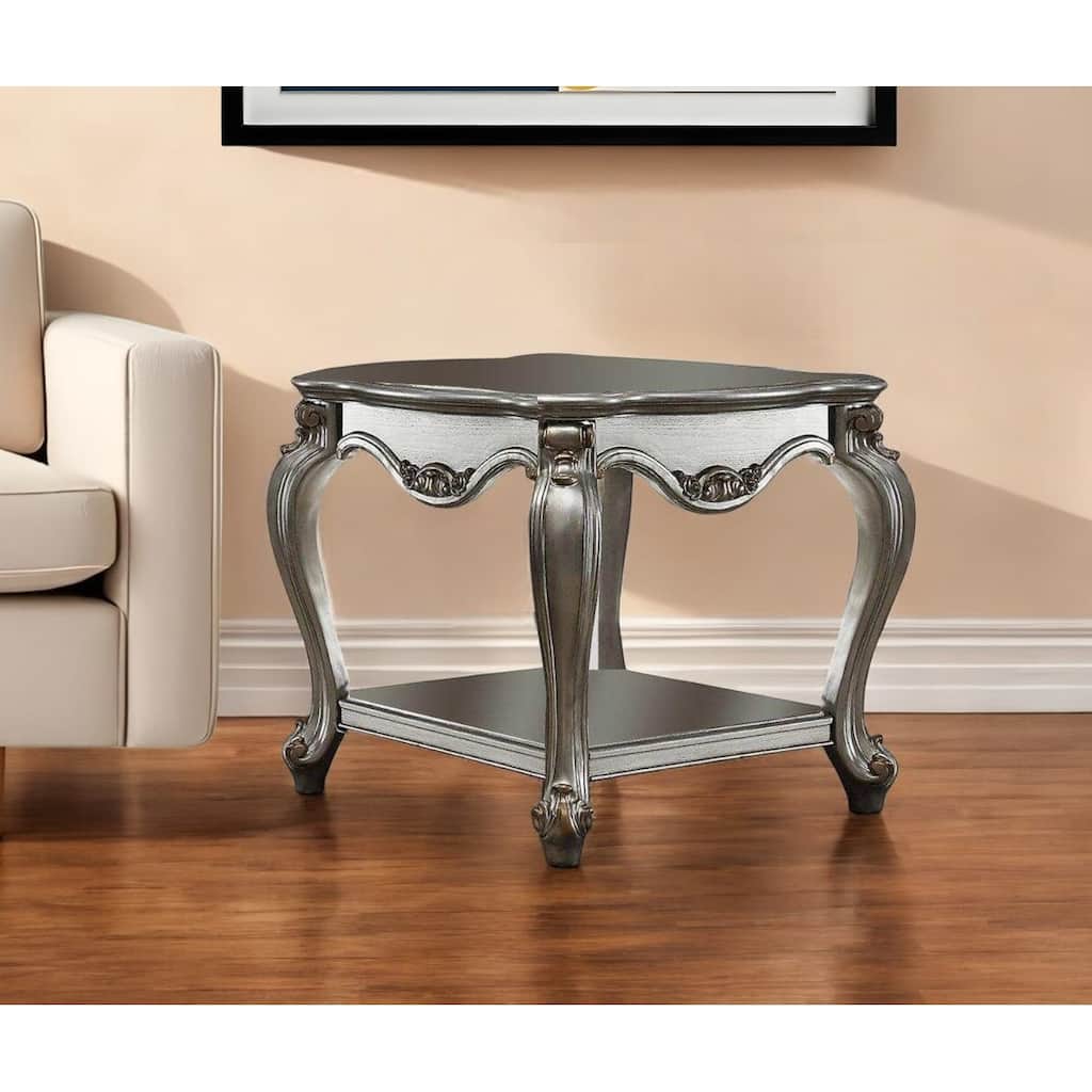 HomeRoots 24" Gray Solid Wood End Table With Shelf - 27' X '24' X '27