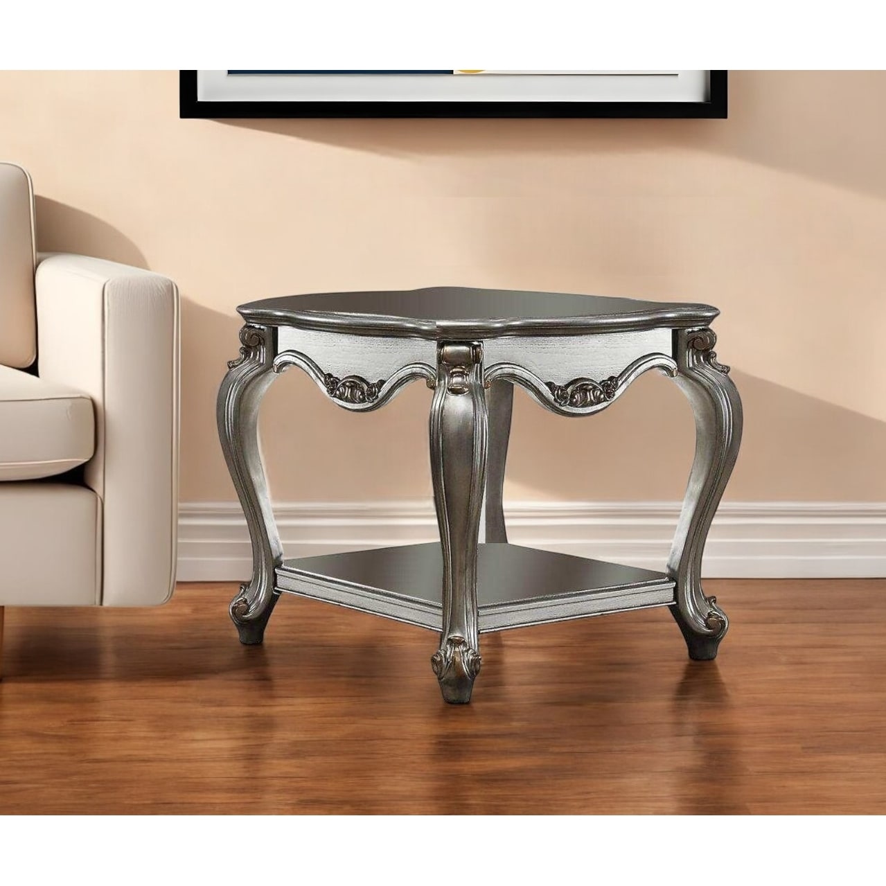 HomeRoots 24" Gray Solid Wood End Table With Shelf - 27' X '24' X '27