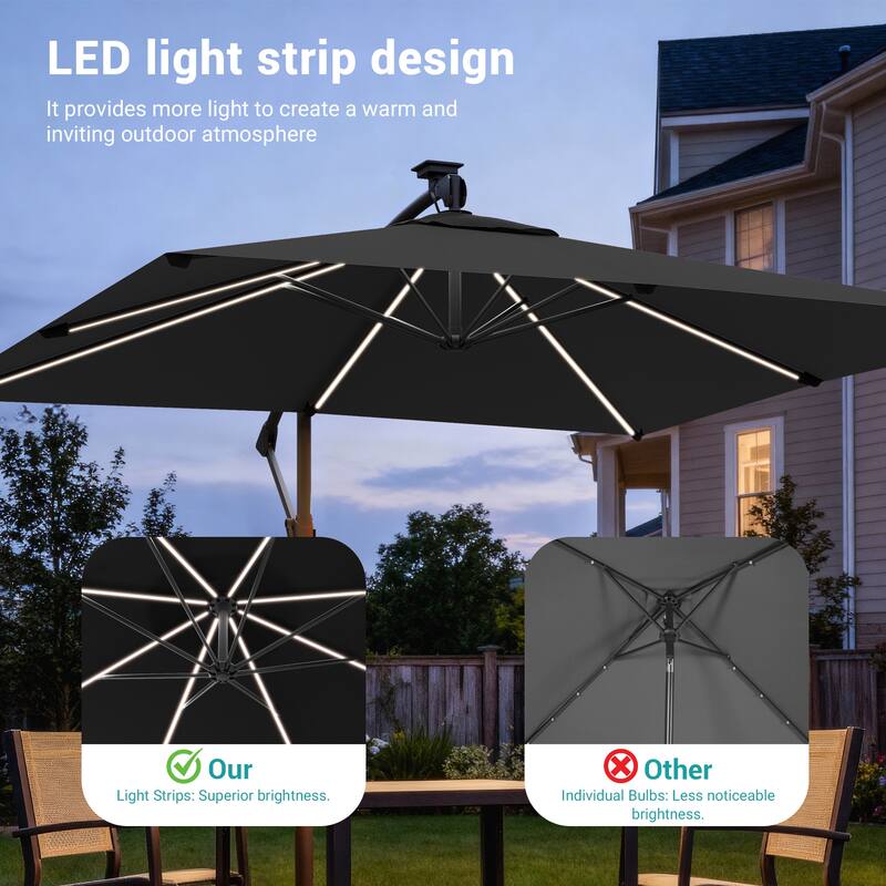 Sonkuki Outdoor 8.2x8.2FT LED lighted Patio Offset umbrella for Garden