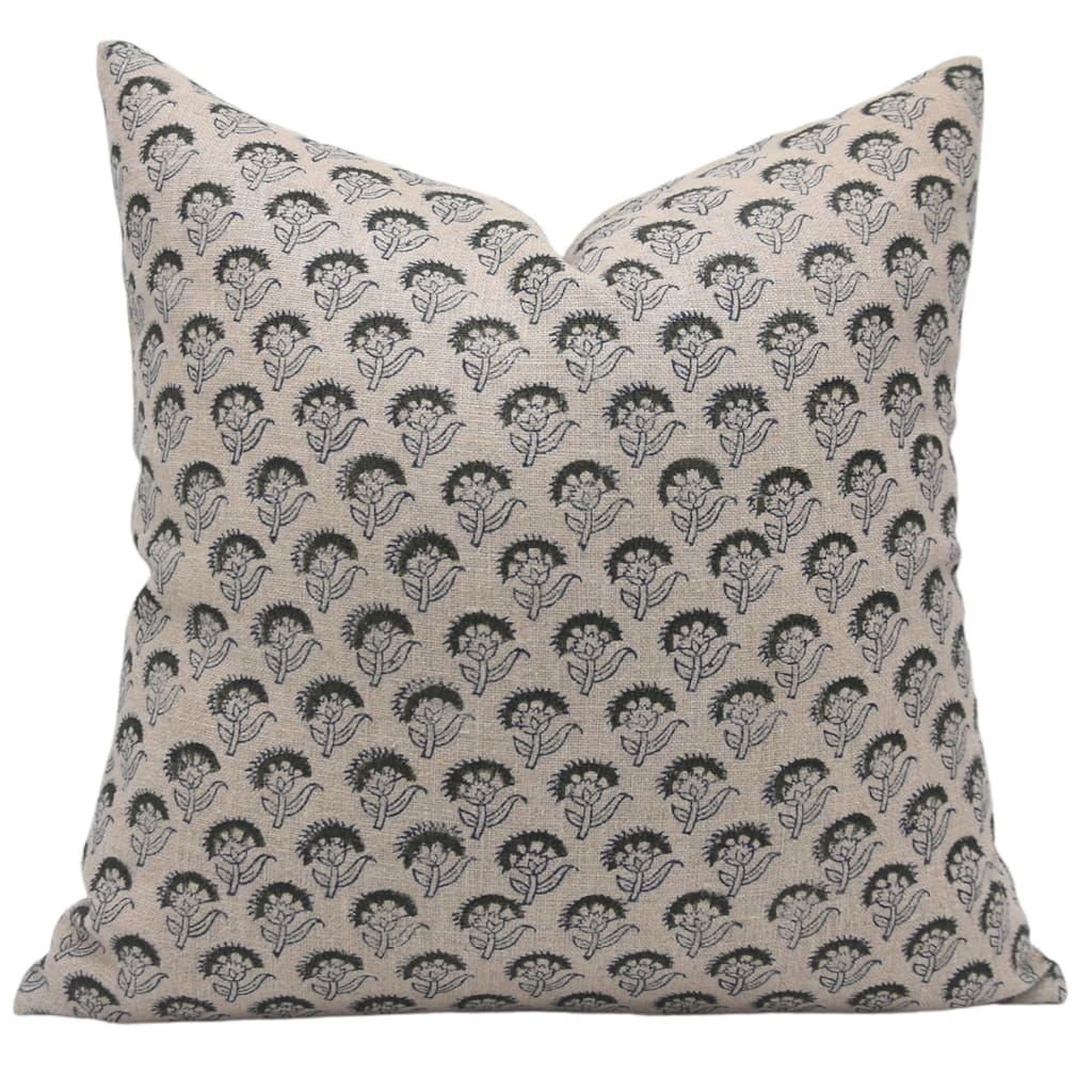 Linen Bohemian Block print pillow Cover - Juju Flower