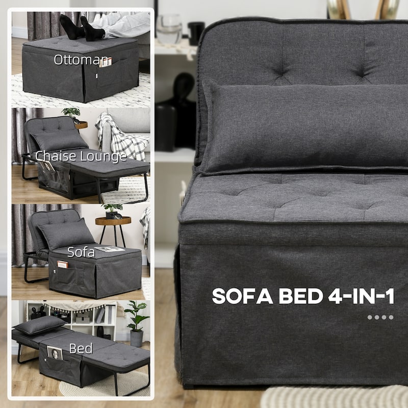 HOMCOM Ottoman Sofa Bed, 4 in 1 Multi-Function Button Tufted Folding Sleeper Chair Bed with Adjustable Backrest, Black