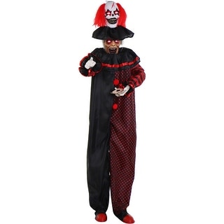 Haunted Hill Farm Heckle and Hide the Animatronic Pop-Up Two-Headed Clown with Light-Up Eyes for Scary Halloween Decoration