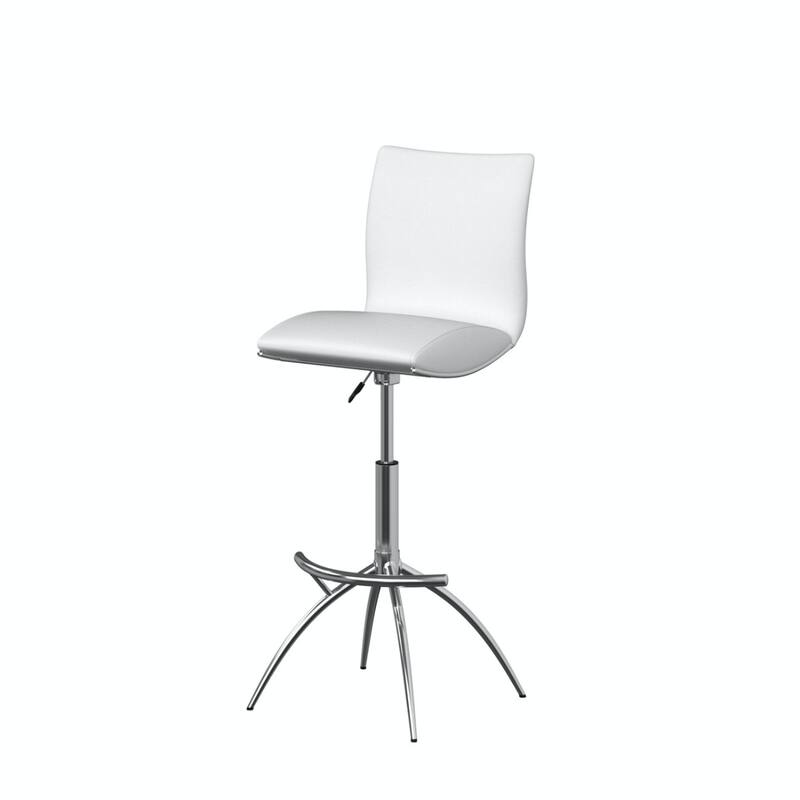 Set of 2 Contemporary Bar Stools with Faux Leather Saddle Seats and Adjustable Metal Base - 39”H x 17”W x 15”D