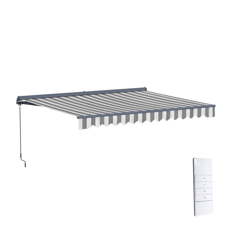 ALEKO Moroccan Semi-Cassette Motorized Patio Awning - Seagull Gray & White Striped - 20 x 10 Feet