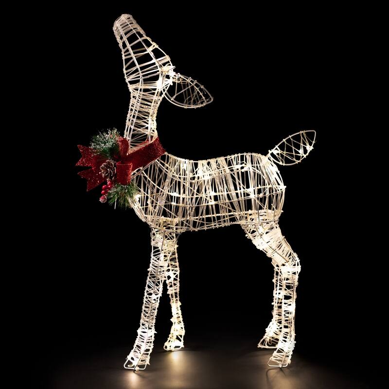 35" LED Lighted Reindeer with Bow Outdoor Christmas Decoration - White