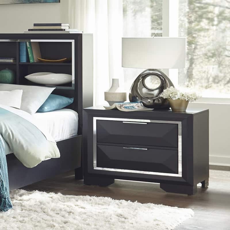 Modern Nightstand of Two Drawers Beveled Acrylic Trim 1pc