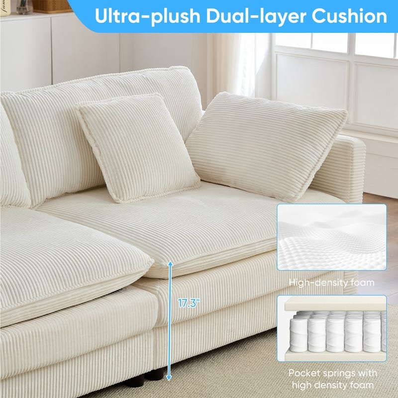 Mixoy 148''Oversized Modular Sectional Sofa, U-Shaped 6-Seater Corduroy Upholstered Deep Seat Sofa with 2 Movable Ottomans - 4+2