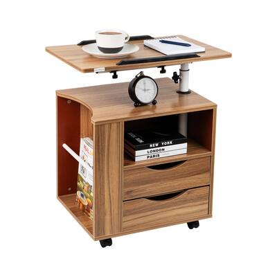 Mind Reader Woodland Collection Swivel Tiltable Desktop, Nightstand with 2 Drawers, 1 Shelf and Side Storage, Brown