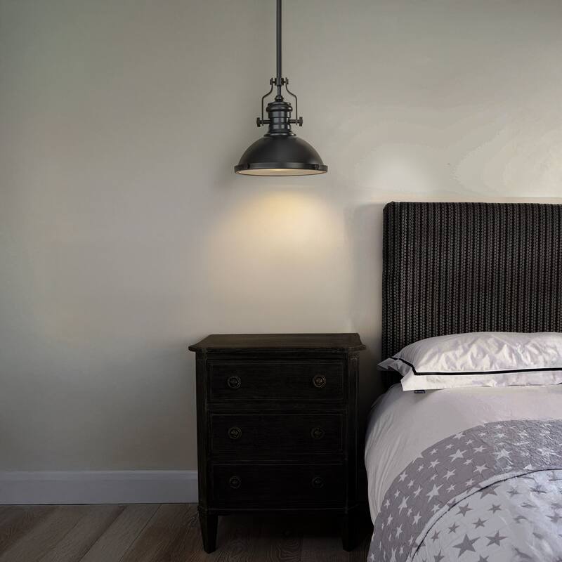 1-Light 13" Modern Industrial Matte Black Single Dome Pendant Light for Kitchen Island - W13''