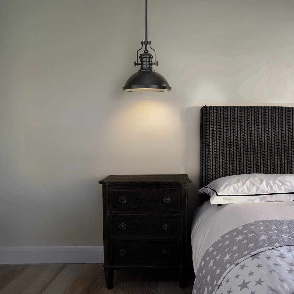 1-Light 13" Modern Industrial Matte Black Single Dome Pendant Light for Kitchen Island - W13''