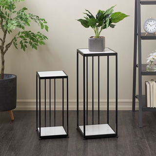 Black Metal Rectangular Rod Geometric Indoor Outdoor Plantstand with ...