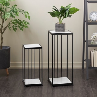 Black Metal Rectangular Rod Geometric Indoor Outdoor Plantstand with ...