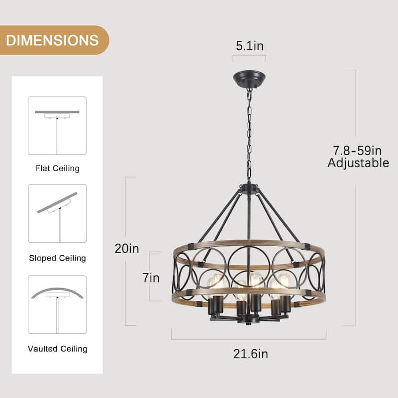 6-Light Candlestick Hanging Circle Linear Foyer Chandelier Lighting for Dining Room Kitchen Island