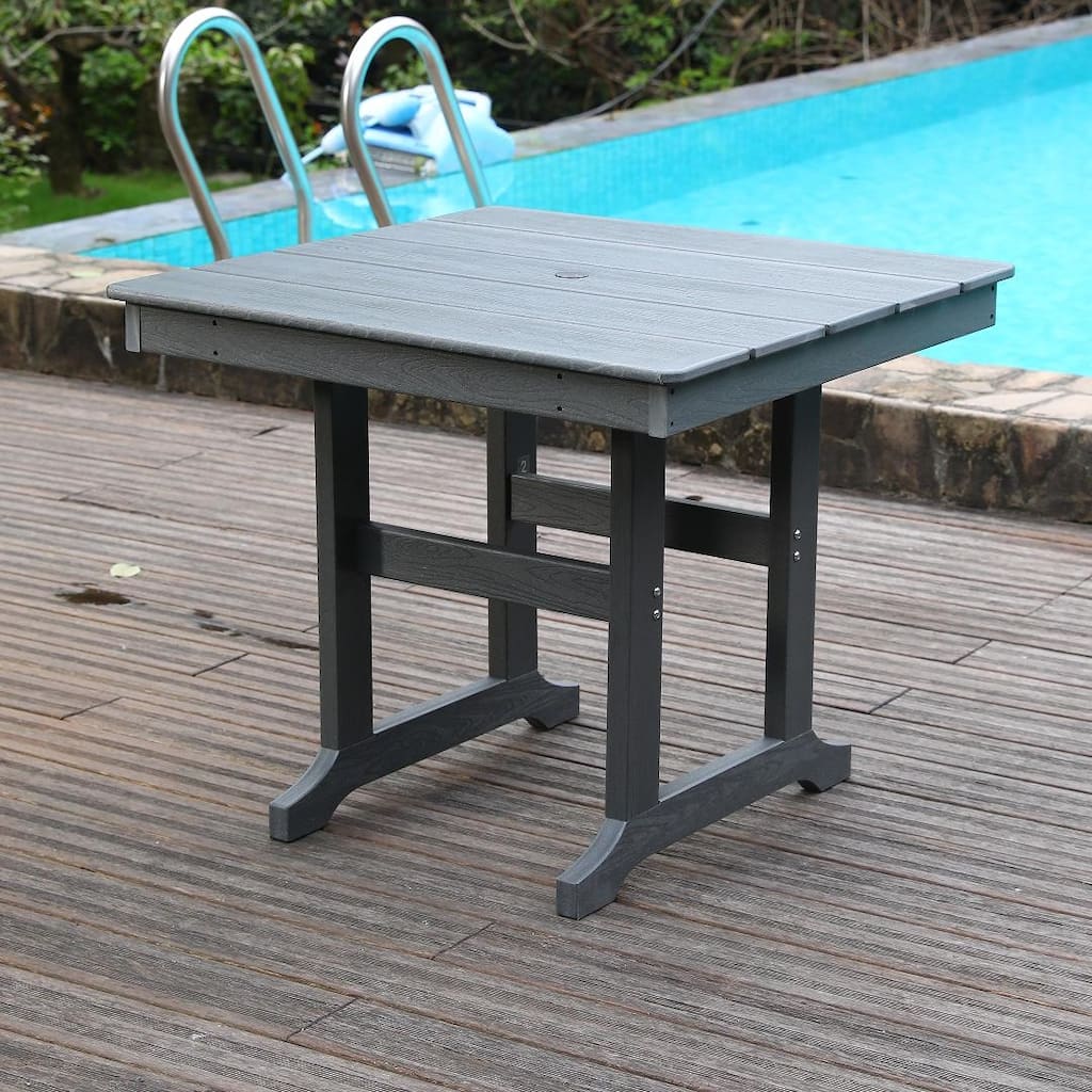 Modern HDPE Patio Dining Table, with Umbrella Hole, Weather Resistant, for Outdoor, Yard, Lawn (1 Piece - 35.43"Table)