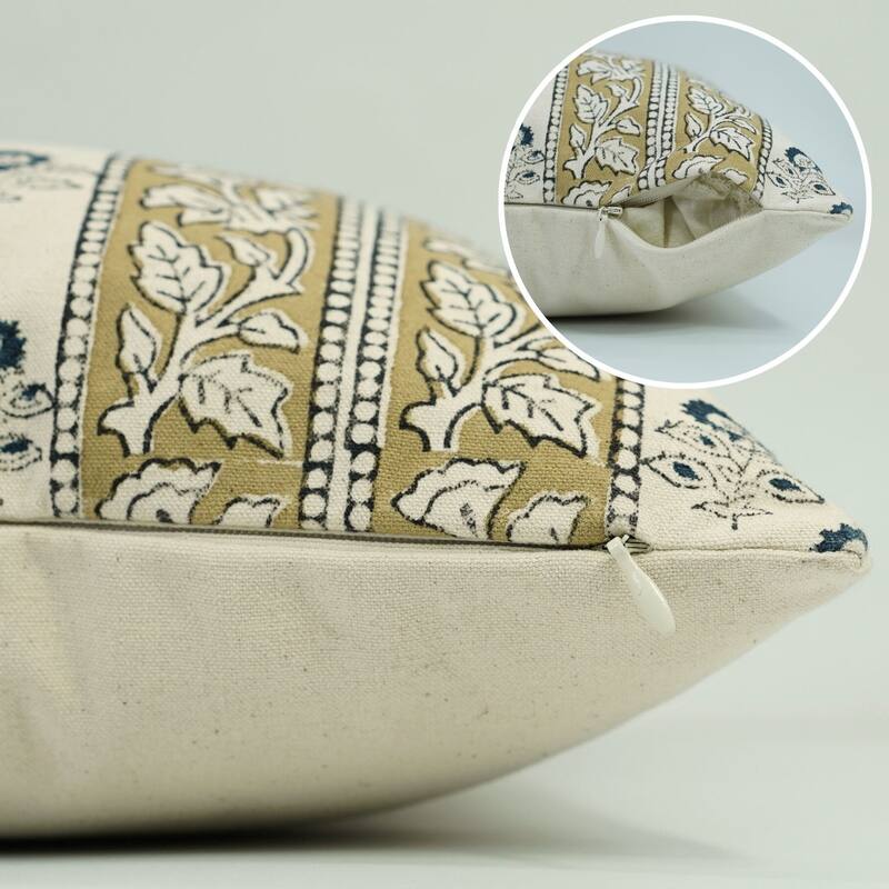 Dark Blue Cotton Hand Block Print Bohemian Pillow Cover By Fabdivine