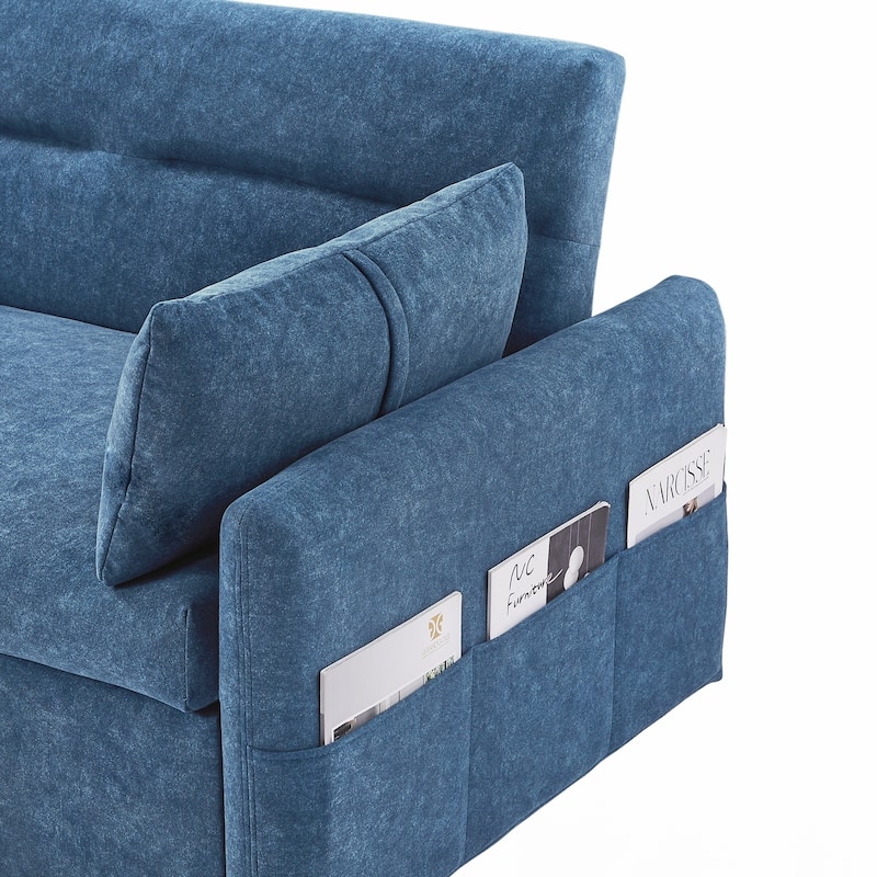 55.1" Pull Out Sleep Sofa Bed Loveseats Sofa Couch with Adjsutable Backrest, Storage Pockets, 2 Soft Pillows, USB Ports
