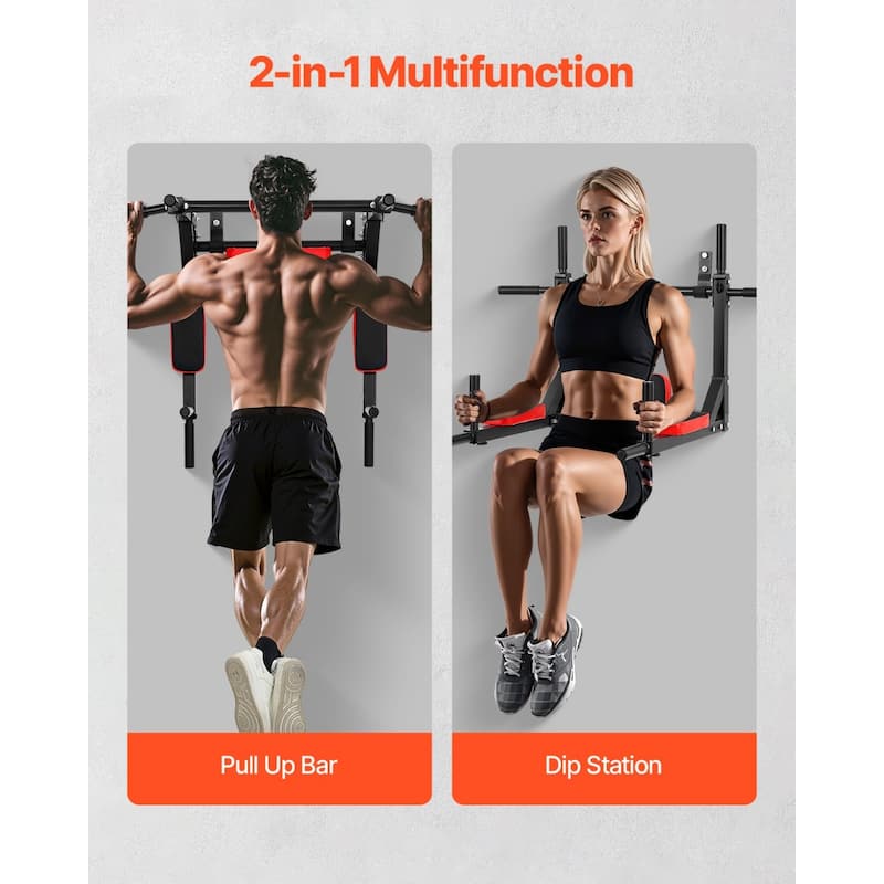 Multifunctional Pull Up Dip Bar Wall Mounted Heavy Duty Home Gym Chin Up Bar with Cushion Seat - 37.48” x 24.72” x 29.65”