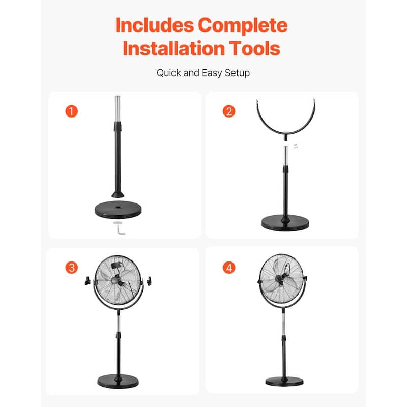 Black 65.62 ft Pedestal Fan with 3-Speed Adjustable Motor Air Delivery for Home and Office - 22.05” x 16.73” x 57.87”