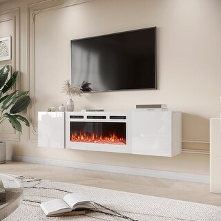 EROMMY 70'' Floating TV Stand with 36'' Electric Fireplace, High Gloss ...