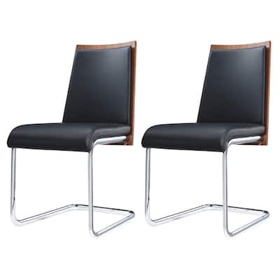 Black Faux Leather Dining Parsons Chairs with Silver Metal Legs Set of 2 - 22” L x 17” W x 34” H