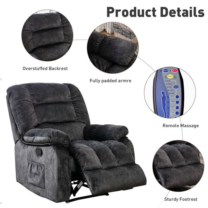 Massage and Manual Recliner Chair with Convenient pocket