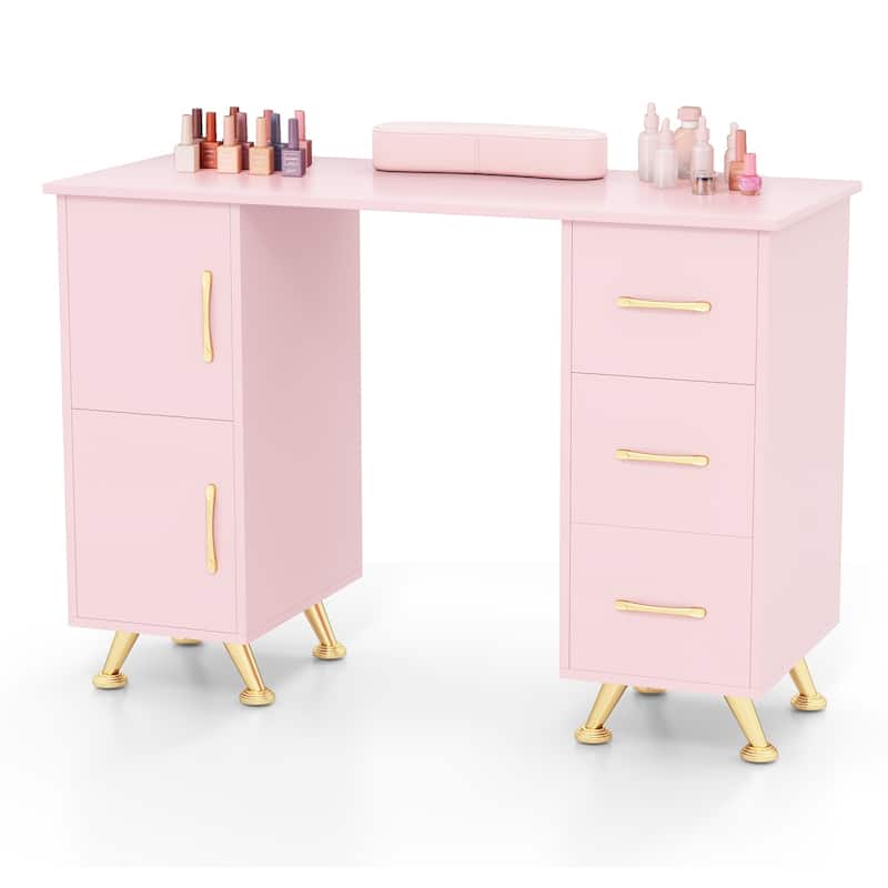 Costway Wooden Nail Desk Station with Removable Wrist Rest Metal Legs - See Details