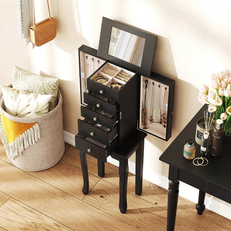 Costway Jewelry Cabinet Storage Chest Standing Organizer Mirror White - See Details