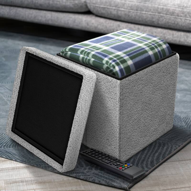 Sorbus Teddy Storage Ottoman Square Soft Sherpa Plush Tufted Footstool
