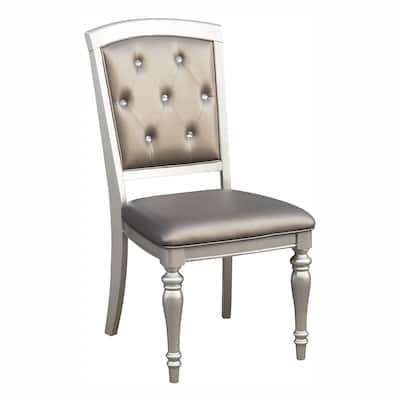 2PCS Wooden Side Chairs,Crystal Button Tufted Faux Leather Upholstered Dining Chairs