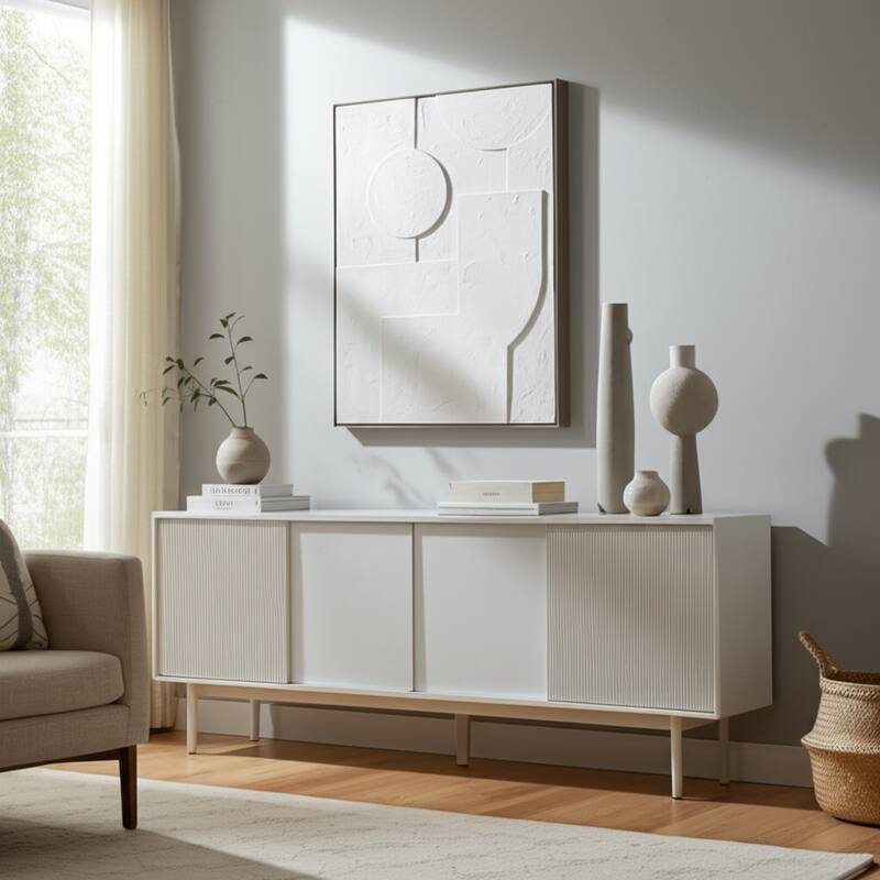 Canvas Wall Art 3D Geometric Framed Hallway Decor - 48" White