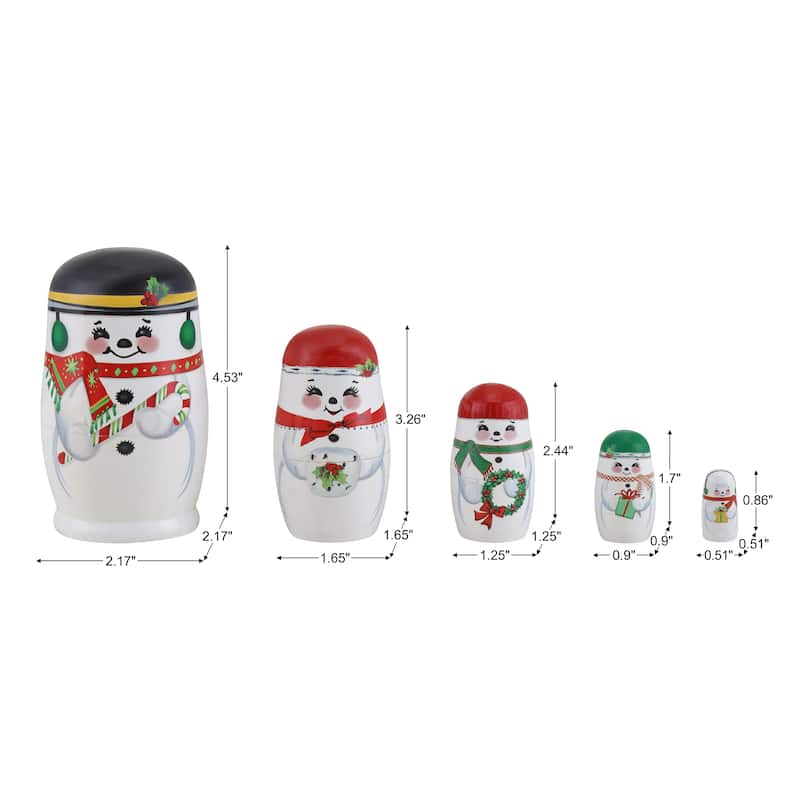Set of 5 Nesting Wood Figures - Snowman Family