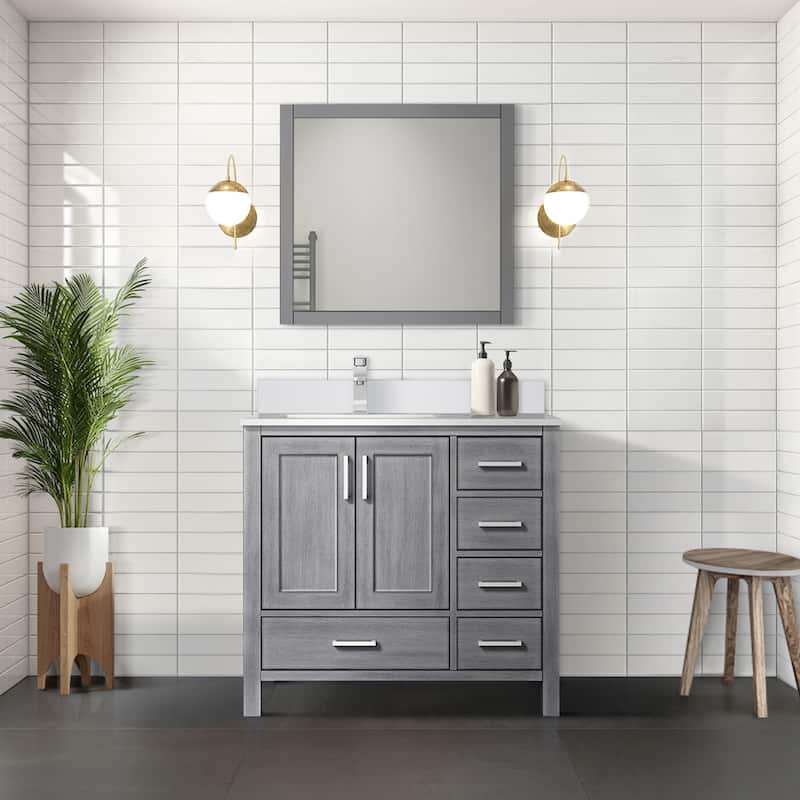 Jacques 36 in. W x 22 in. D Left Offset White Bath Vanity, Cultured Marble Top, and 34 in. Mirror