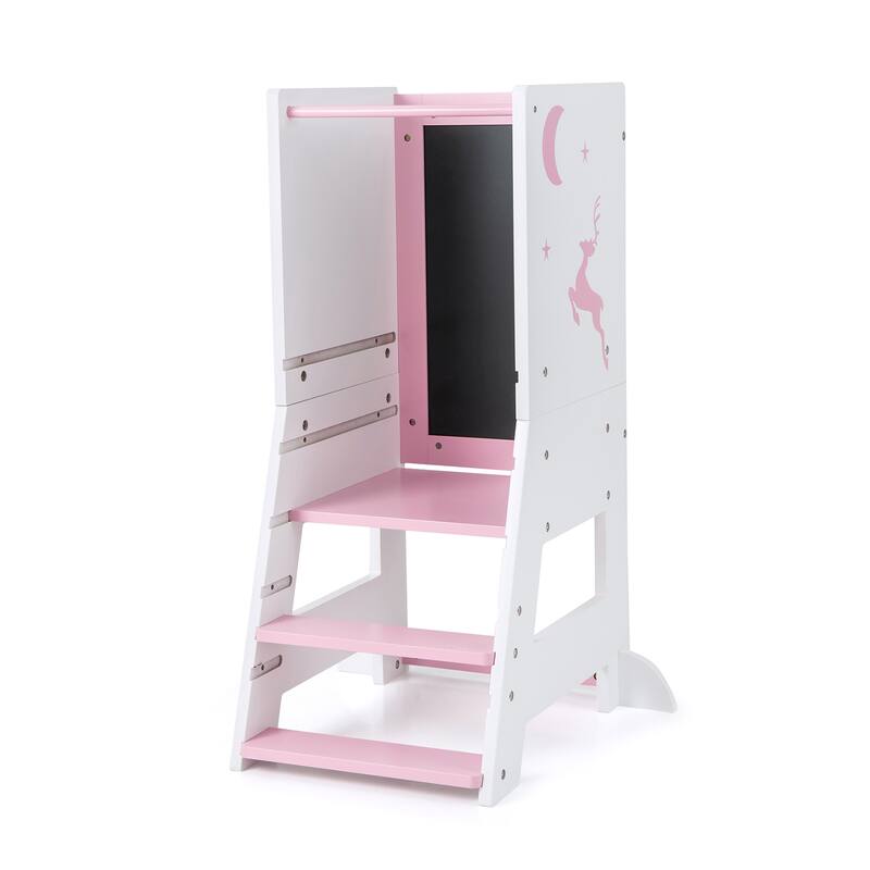 Toddler Kitchen Stool Baby Standing Tower with Chalkboard and Whiteboard - 19.5" x 14.5" x 34.5"