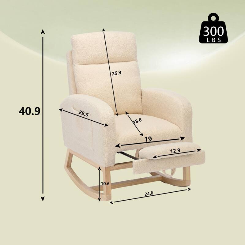 Modern Nursery Accent High Back Rocking Chair with Side Pocket