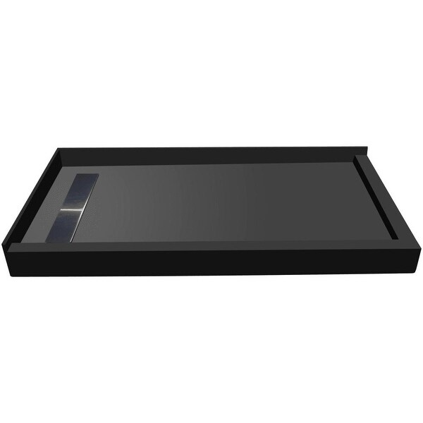 Tile Redi RT3460LDR-PVC3 Redi Trench 60" X 34" Corner Shower Pan with Double Curb and 2" Left-Side Drain - Brushed Nickel