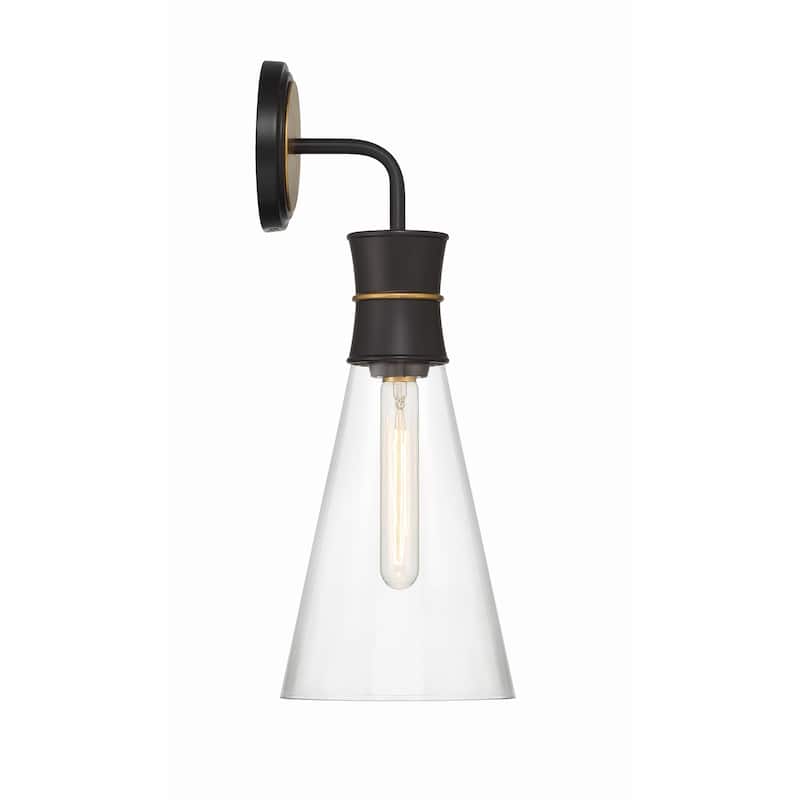Quinn 1 Light Matte Black and Textured Gold Sconce - 7"W x 18.5"H x 7.75"D