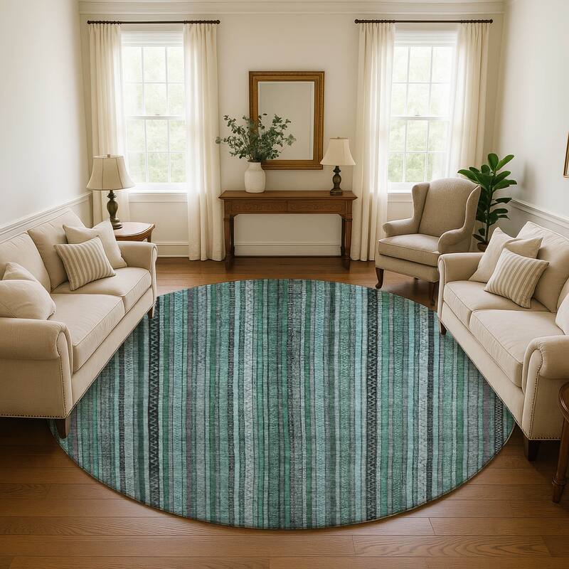 Premium Washable Super Soft Striped Mayfield Rug - Teal - 8' x 8'