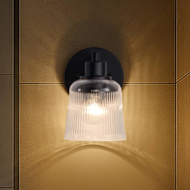 Grayson 1 Light Vanity Matte Black Finish Clear Ribbed Glass - Matte Black