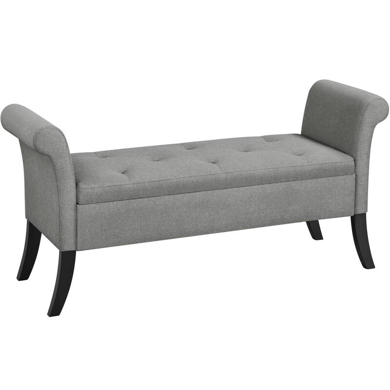 Yaheetech Modern Fabric Tufted Storage Bench with Cushioned Ottoman - Light Gray