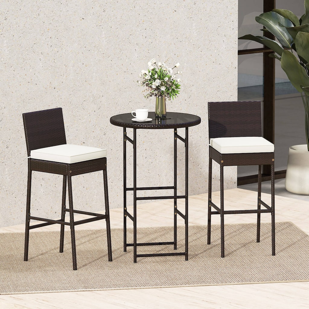 Costway 3 Piece Outdoor Bar Set Patio Rattan Bar Height Table & Chairs - See Details