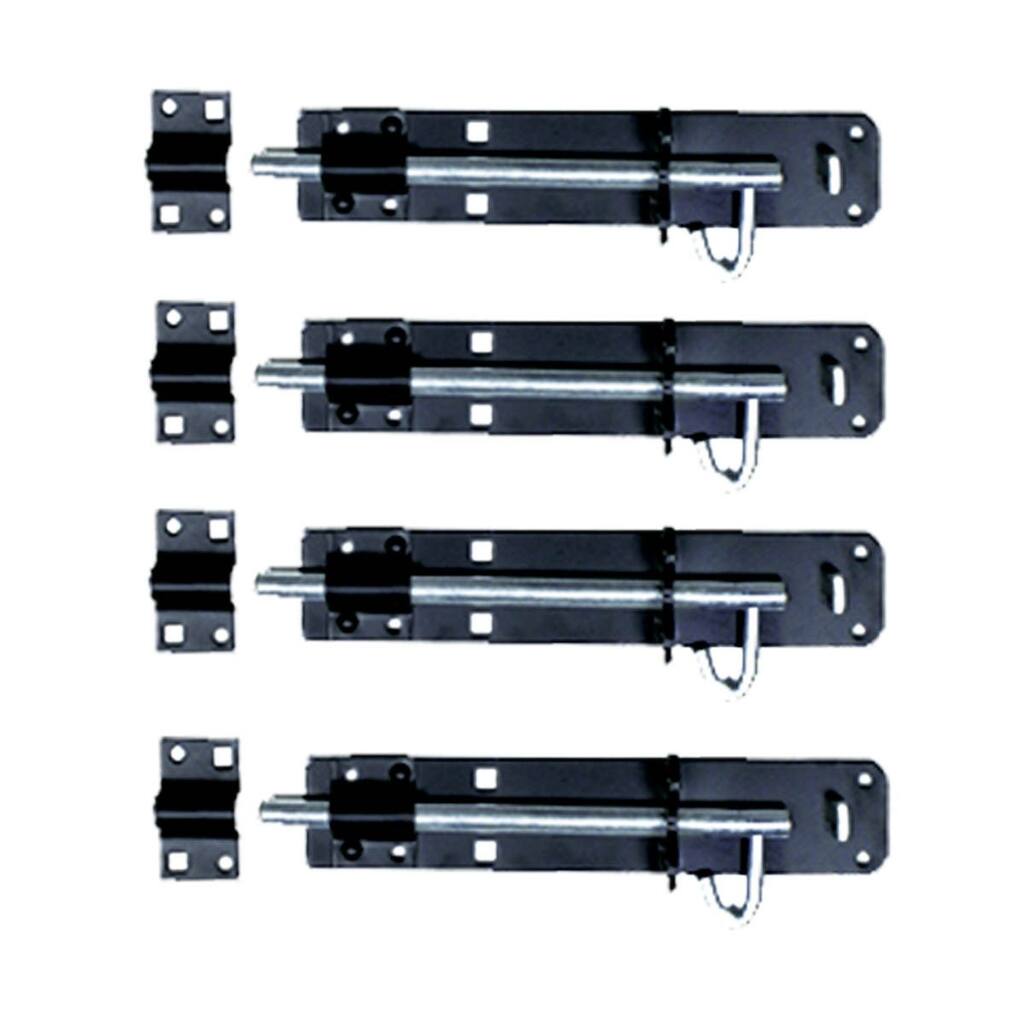 Black Wrought Iron Slide Bolts, 4 in. Wide Brenton Bolt Set of 4