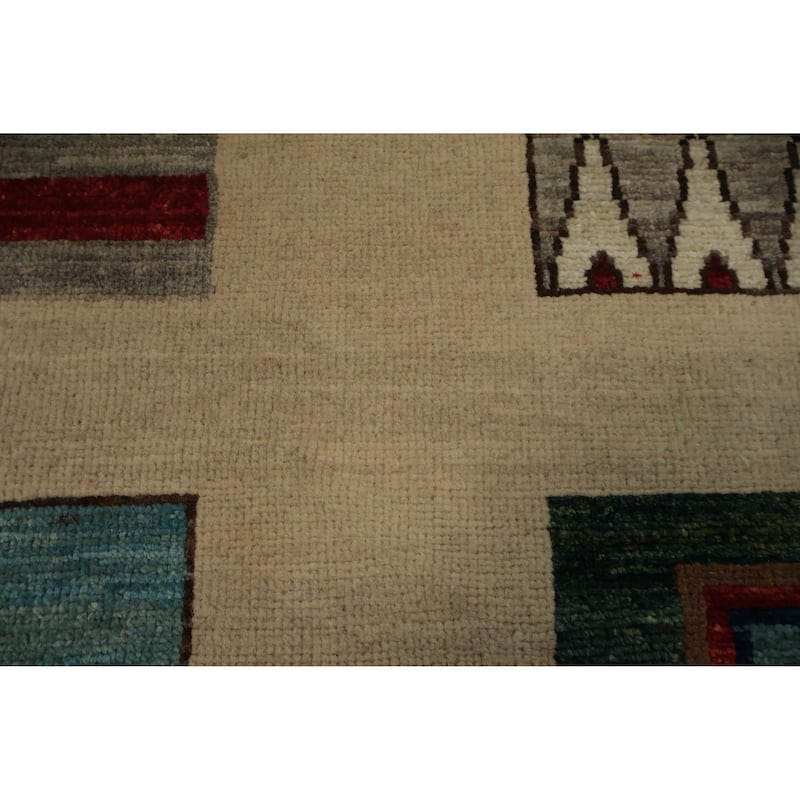 Hand Knotted Oriental 100% Wool Carpet Traditional Geometric Beige & Ivories Peshawar Area Rug - 11' 8'' X 8' 3''